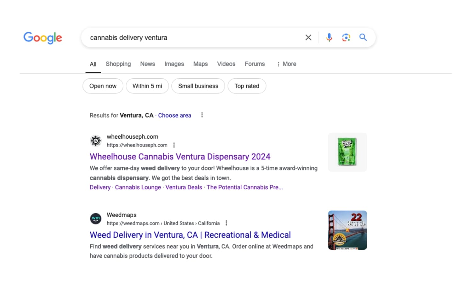 Google search ranking screenshot