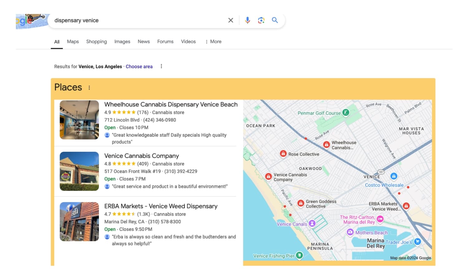 Google results showing Wheelhouse ranking in the top three