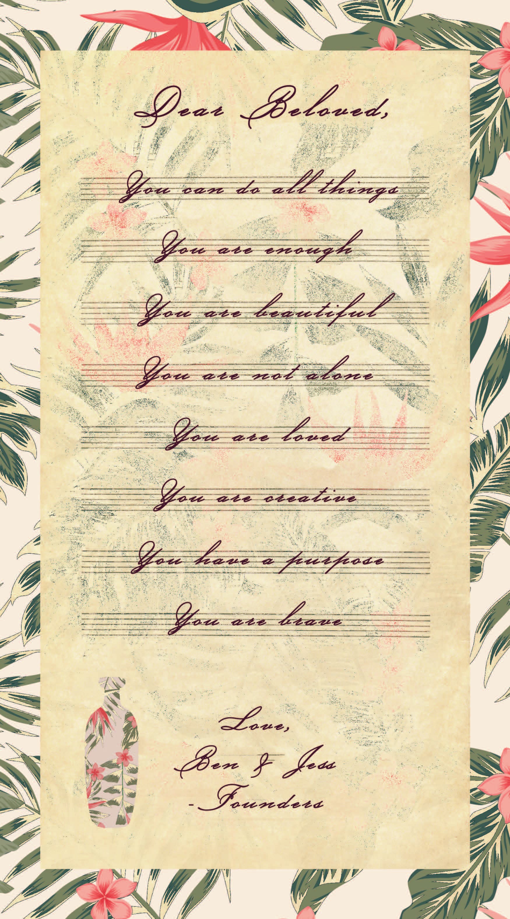 Custom note design for Body Juice customer communication