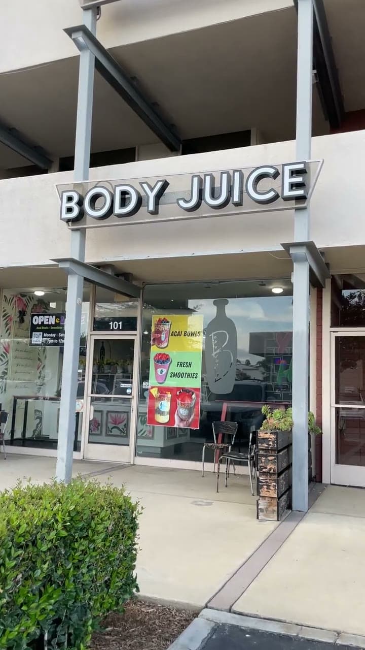 The Body Juice storefront sign in Costa Mesa