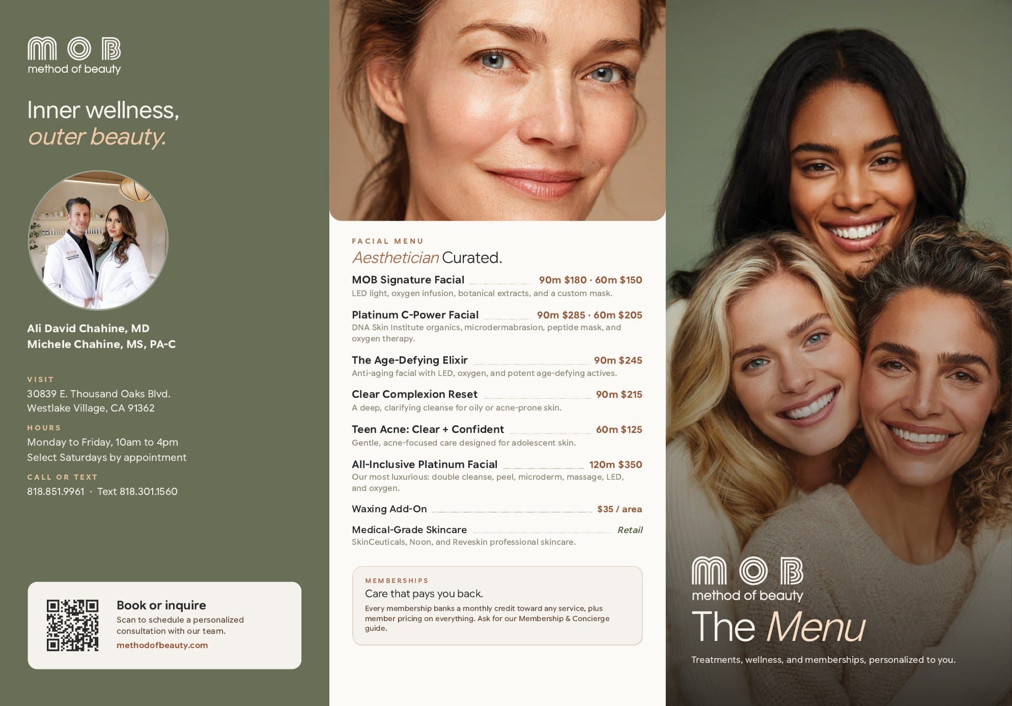 The treatment menu, outside spread