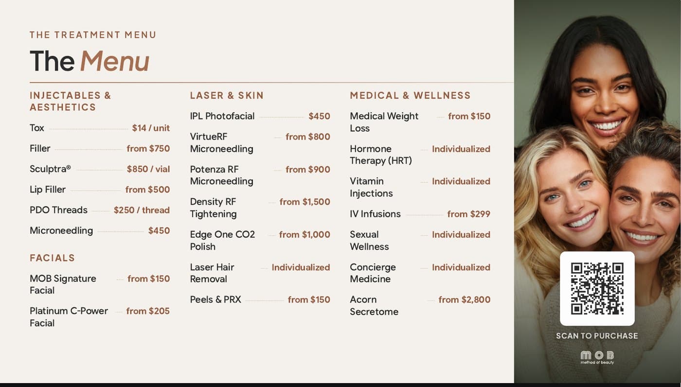 The treatment menu on the in-store screens