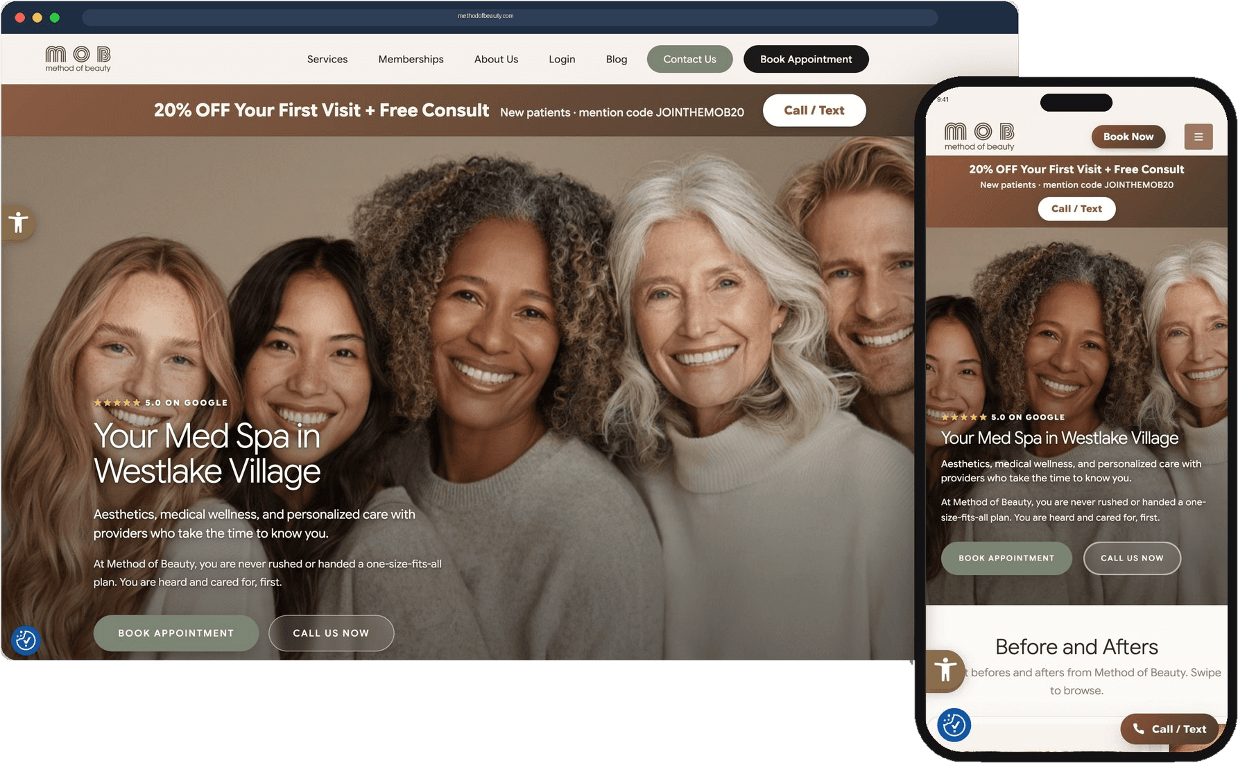 The rebuilt Method of Beauty website on desktop and mobile