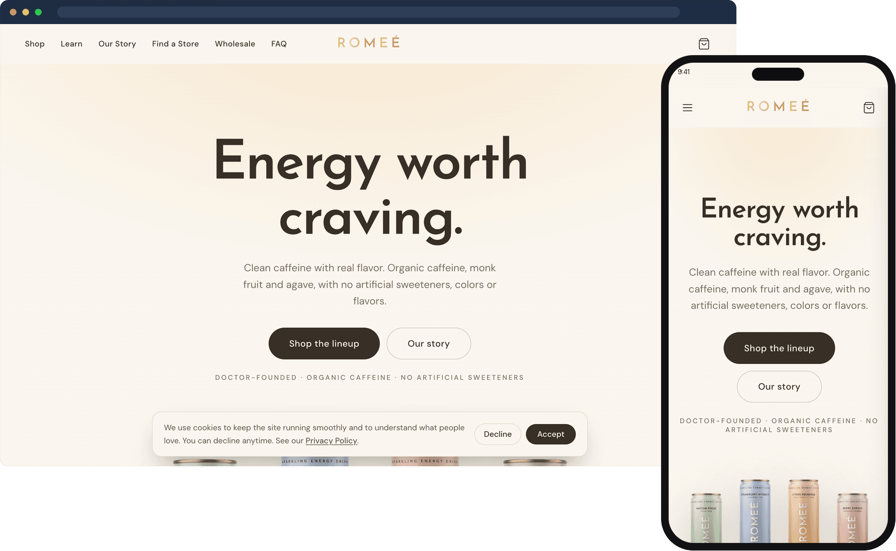 The Romeé website on desktop and mobile