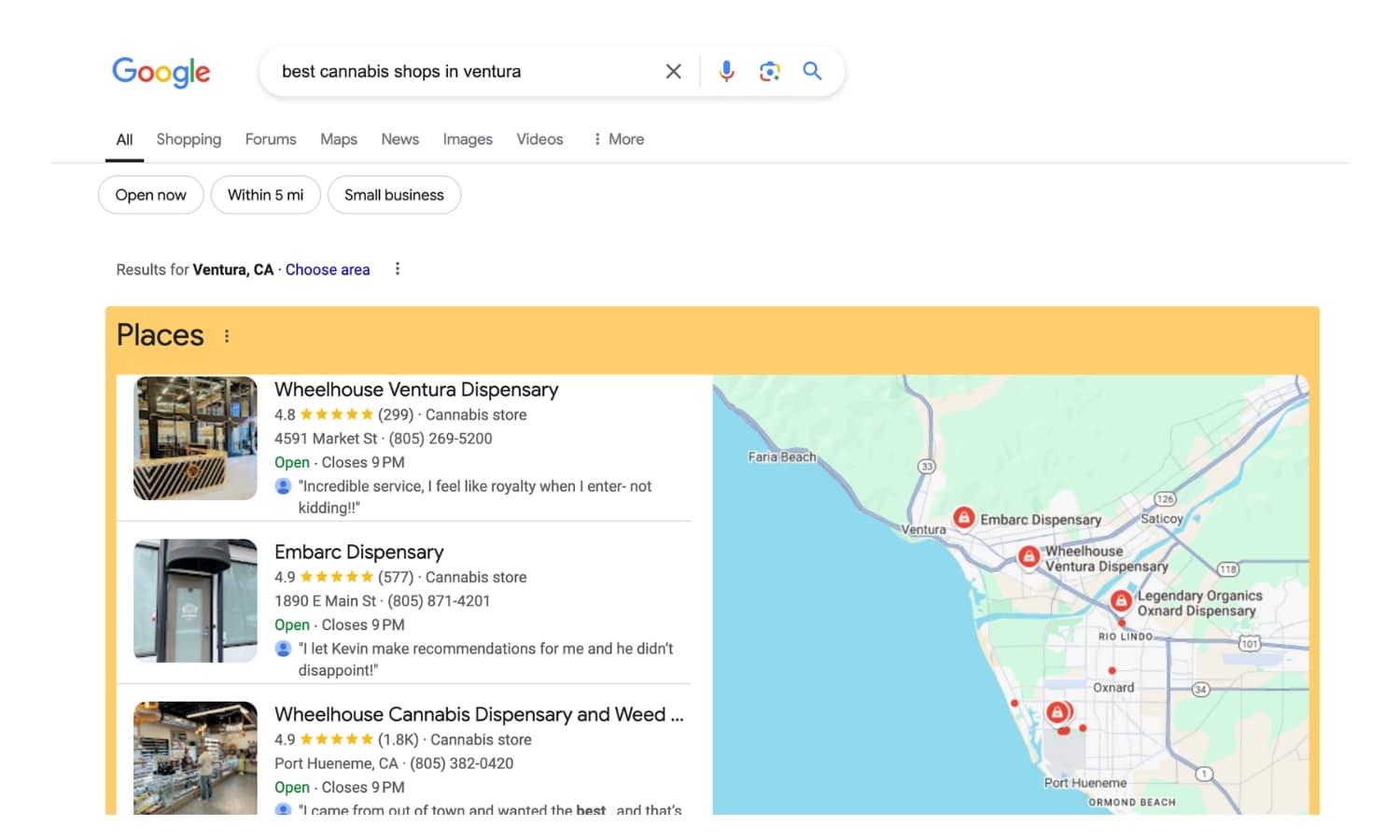Google search ranking screenshot