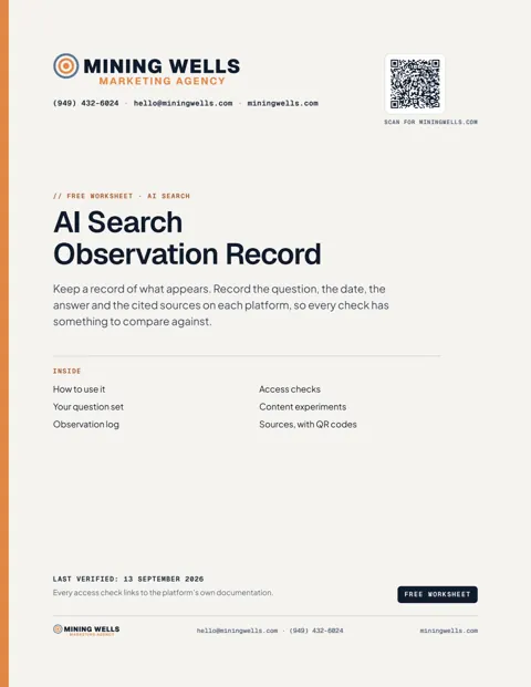 The first page of the AI Search Observation Record