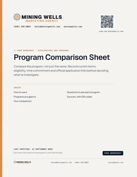 The first page of the Program Comparison Sheet