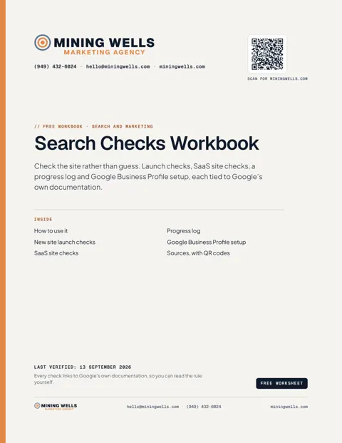 The first page of the Search Checks Workbook